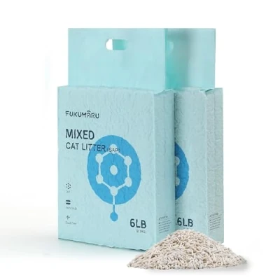 Image of FUKUMARU Tofu Cat Litter Super Ultra Absorbent, Dust Free Litter, Flushable, Lightweight, Quick Clumping, Low Tracking, Odor Control, White Tea Light Aroma Mixed 5.4Kg