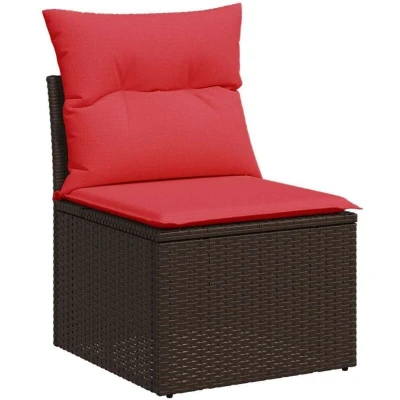 Image of vidaXL Garden Sofa Armless with Cushions Brown Poly Rattan