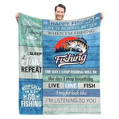 Image of Fathers Day Blankets Fishing Gifts,Fishing Gifts for Men,Fishing Gifts,Gifts Men Who Love Fishing,Best a Fisherman,Funny Boys,Dad,Women,Fisherman Throw Blanket