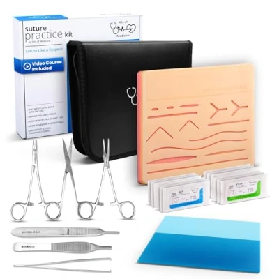 Image of Suture Practice Kit with HD How To Video Course Complete For Students, Reusable Silicone Skin Pad Education Use Only