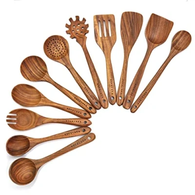 Image of Wooden Spoons for Cooking,11 Pcs Kitchen Utensils Set Cooking Spatulas