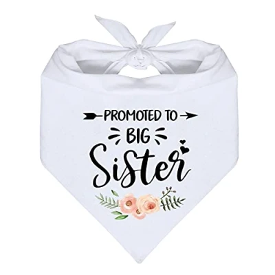 Image of MaySunset Promoted to Big Sister White Flower Pattern Pet Dog Triangle Scarf Bandanas Bibs, Gender Revealing Photo Props Accessories, Lovers Gifts