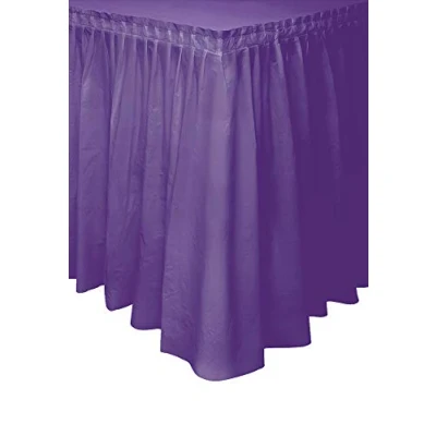 Image of Solid Purple Plastic Rectangular Table Skirt (73cm x 4 meters) 1 Count Easy Assembly and Reusable, Elegant &amp; Versatile Party Decor
