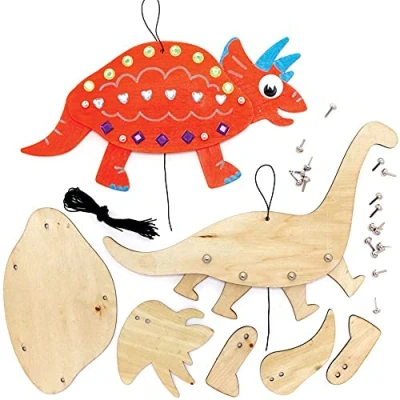 Image of Baker Ross FE130 Dinosaur Wooden Puppet Kits Pack of 4, Build Your Own Puppets, Puppets for Kids, Model Kit
