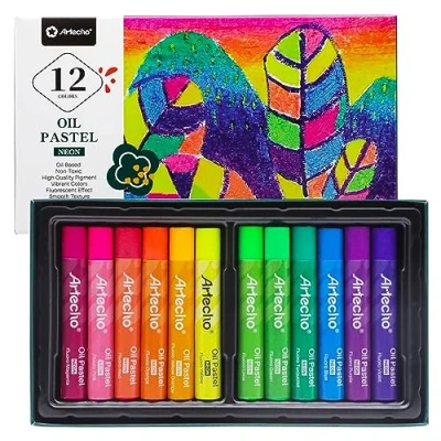 Image of Artecho Neon Oil Pastels Set, Soft for Art Painting, Drawing, Blending,Neon Crayons Supplies Artists, Beginners, Students, Teachers
