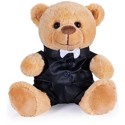 Image of BRUBAKER Teddy Bear Groom in Suit Gift for Wedding, Engagement and Stag Party Wedding Soft Toy Cuddly with Bow Tie 9.8 inches