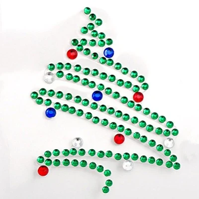 Image of 5cm x 4cm Christmas Tree Self Adhesive Diamante Rhinestone Gem Craft Sticker (4 Pieces)