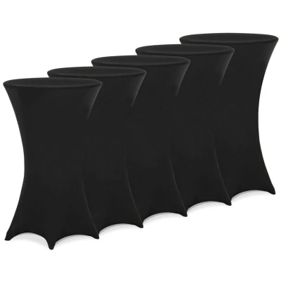 Image of Deuba® Pack of 5 Spandex Tablecloth High Table Slip Covers Tight, Fitted Set, Washable &amp; Wrinkle Resistant Elastic Stretch For Event Wedding Banquet Parties 70 75cm Diameter Black