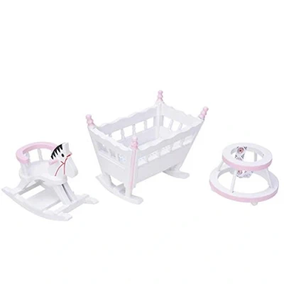 Image of Doll House Furniture, Mini Wooden Bedroom Room Nursery Furniture Dollhouse Accessories Kids Pretend Play Toy for 1:12 Children(White)