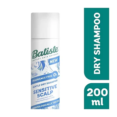 Image of Batiste Sensitive Scalp Fragance Free Dry Shampoo, Dermatologically Tested, Kind to Scalp, No Rinse Shampoo Hair Spray, Gentle Lightweight Formula for Refreshed Hair, 200ml