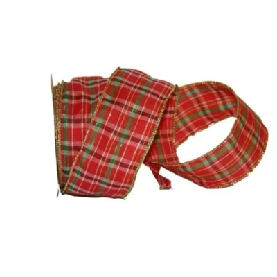 Image of Phoenix Wired Edge Red Tartan Ribbon (50mm x 10yds)