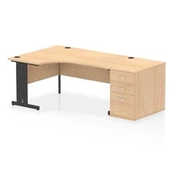 Image of Impulse 1600 LH Crescent Desk Maple Top Black Cable Managed 800 DH Ped