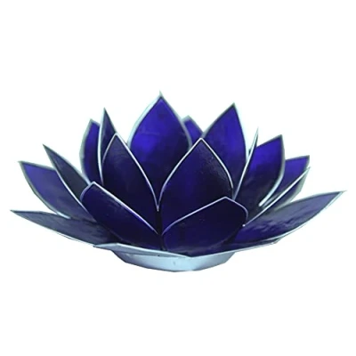 Image of Raivar HOME DECOR FRAGRANCE ATMOSPHERIC CAPIZ SHELL LOTUS SHAPE TEA LIGHT CANDLE HOLDERS 13.5CM (Indigo 12036 6th Chakra)
