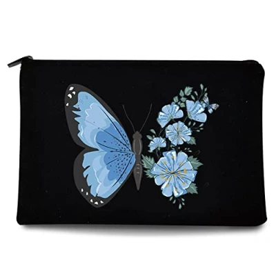 Image of Butterfly Printed Zip Canvas Pouch Makeup Bag Make Up Bag, Cosmetic Travel Bag,Toiletry Bag,Organizer Bags,Toiletry Bags, Bride Bridesmaid Bag,Pencil Bag,Wash Bag,Coin Purse (Blue Butterfly)