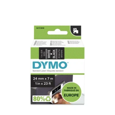 Image of DYMO Authentic D1 Labels 24mm x 7m Roll White Print on Black Self Adhesive for LabelManager Label Printers
