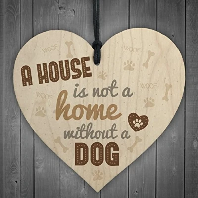 Image of RED OCEAN Home Without A Dog Wooden Hanging Heart Wall Sign Plaque Gift for Animal Lover