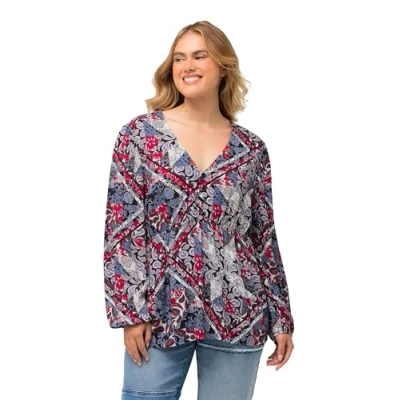 Image of Ulla Popken Women&#039;s Peplum Blouse, Black, 16 UK/18 UK