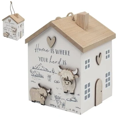 Image of Lesser &amp; Pavey Love Affection Highland Cow Wooden Doorstop for Home Office Decorative Door Stopper All Rooms Lovely Stop Everyday Use Ideal Wedges Indoors Floor
