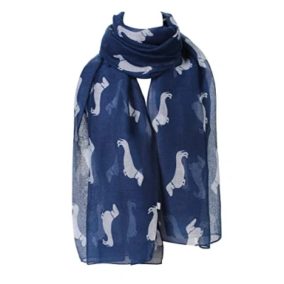 Image of London Scarfs Ladies Women s Dachshund Sausage Dog Scarves of Cute Animal Print Oversize Long Scarf Wrap Shawl (Navy Blue)