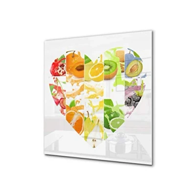 Image of Stylish Tempered Glass backsplash kitchen splashback upstand BS09 Water splash Series: Heart Of Fruit