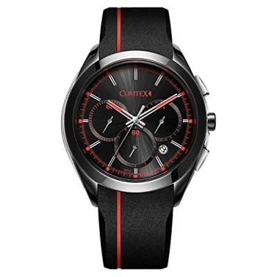 Image of COMTEX Men&#039;s Quartz Watch with Black Dial Chronograph Display Silicone Sports Watches (Red)