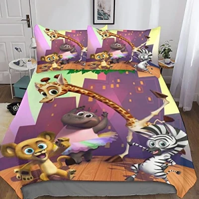 Image of CIFEAR Madagascar 3D Duvet Cover with Pillowcases Bedding Set, Quilt Set Zipper Soft Comfortable Microfiber Double（200x200cm）