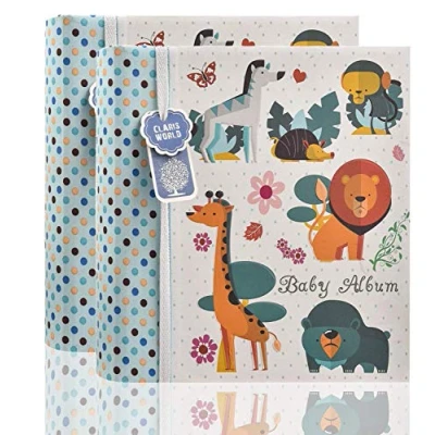 Image of 2 x Arpan 6x4 Inch Baby Slip in Case Memo Photo Album for 200 Photos Blue Woodland Animals