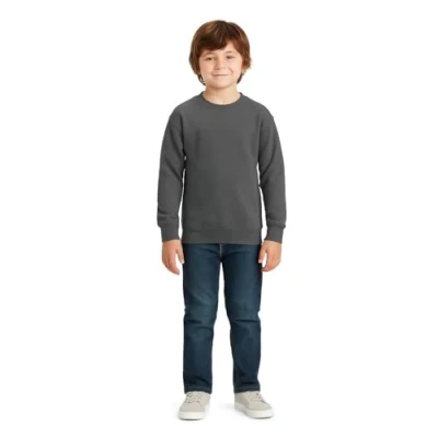 Image of True Face Kids Sweatshirt Crew Neck Jumper Long Sleeve Cotton Pullover Plain Sweater Ribbed Cuff Boys School Uniform Top Charcoal 11/12 Years