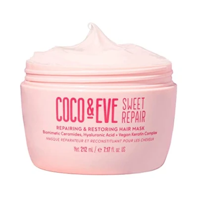 Image of Coco &amp; Eve Sweet Repair Repairing and Restoring Hair Mask. With Hyaluronic Acid, Vegan Keratin to Dry Damaged Hair, Hydration Shine. (212ml)