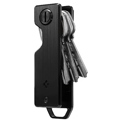 Image of Spigen Metal Fit Key Chain Holder Metallic Organizer Minimalist Compact Keyholder with Ring Black