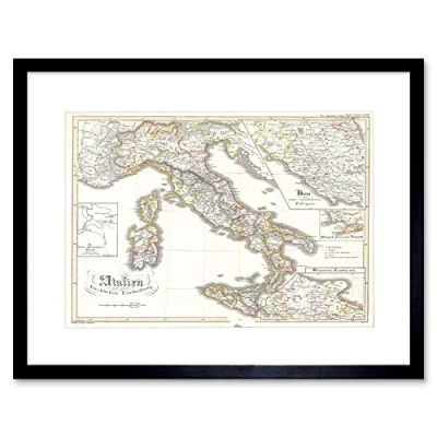 Image of Wee Blue Coo Map Antique Perthes Italy Sardinia Sicily Framed Wall Art Print