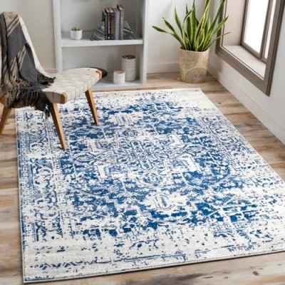 Image of Livabliss Syracusa Vintage Rug Area Rugs Living Room 140x200 cm, Dining Floor, Kitchen, Traditional Multicoloured Boho Rug, Easy Care Pile, Bohemian Large Blue and Beige
