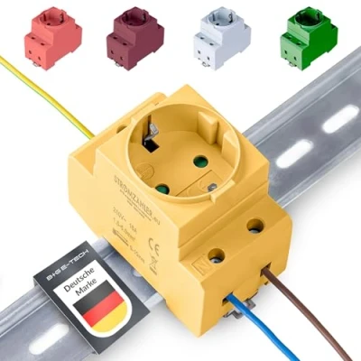 Image of Socket [GS16] Schuko Built in for DIN Rail 16 A 230 V 2P + PE Distribution Installation Control Cabinet Meter Protective Contact 35 mm Carrier Mounting (Yellow)
