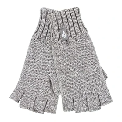 Image of HEAT HOLDERS Ladies Solid Knitted Fingerless Gloves Ideal for Smartphone Keeps Hands Warm in Winter (One Size, Grey)