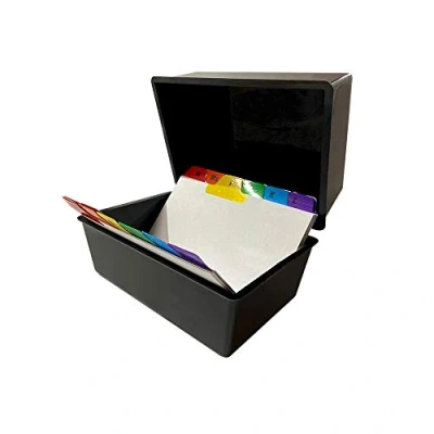 Image of Indigo® Office Index Record Card Box Filing with Coloured Guide Cards Black (6&quot; x 4&quot;)