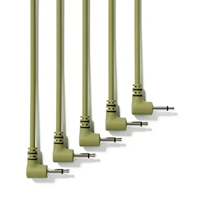 Image of ExcelValley 5 Pack Right Angle Mono Modular Patch Cables 3.5mm 1/8&quot; Eurorack Synthesizer [Army Green 200 cm 79&quot;]