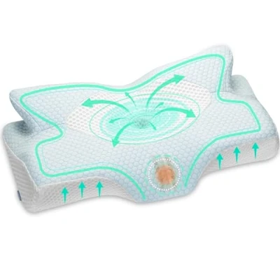 Image of Elviros Cervical Contour Memory Foam Pillow for Neck Pain Orthopedic Shoulder Ergonomic Head Support Side/Back/Stomach Sleepers with Removable Cover