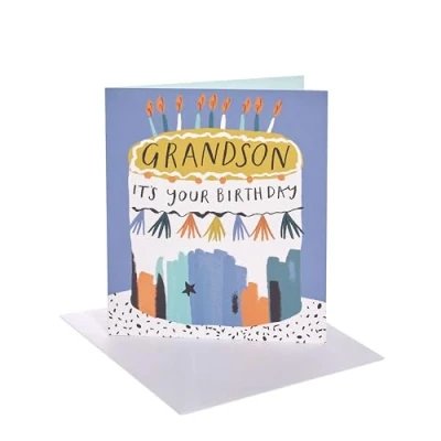 Image of UK Greetings Birthday Card for Grandson Bright Cake Design