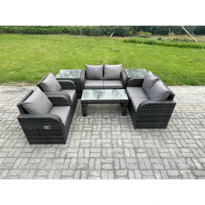 Image of 7 Piece Rattan Garden Furniture Set Outdoor Patio Sofa, Table and Chairs Ideal for Pool Side, Balcony, indoor Conservatory