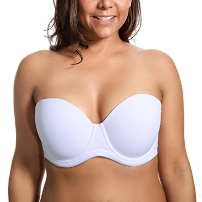 Image of Delimira Women&#039;s Strapless Bra Push Up for Bigger Bust Multiway Underwire Smooth Bandeau White 38C