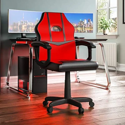 Image of Vida Designs Racing Comet Gaming Computer Chair, Red &amp; Black, Office Executive Adjustable Swivel Recliner PU Faux Leather