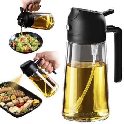 Image of TrendPlain 16oz Oil Dispenser Bottle for Kitchen 2 in 1 Olive and Sprayer 470ml Cooking, Kitchen, Salad, Barbecue Black