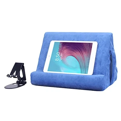Image of Tablet Stand Multi Angle Pad Lazy Holder Soft Cushion With Net Pocket &amp; Black Phone For Lap, Knee, Sofa and Bed Universal Stands(Blue)
