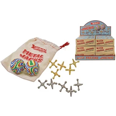 Image of Superetro KandyToys Traditional Metal Jacks Game Full Set + Travel Bag Knucklebones Fivestones Classic