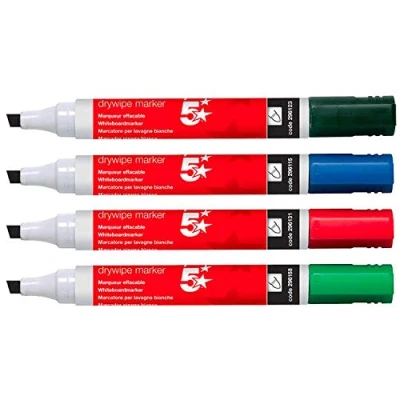 Image of 5 Star office 938640 2 mm Xylene/Toluene free Chisel Tip Line Dry Wipe Marker Multi Colour (Pack of 6)