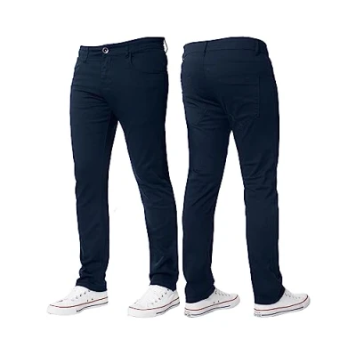 Image of BRAND KRUZE Mens Stretch Slim Fit Chino Trousers Casual Work Jeans Pants KZ104 Navy 44W / 30L