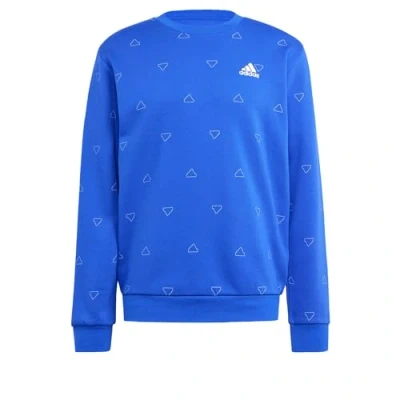 Image of adidas Men&#039;s Seasonal Essentials Monogram Graphic Crew Fleece Sweatshirt, semi lucid blue, XXL