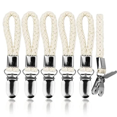 Image of 6 pcs Towel Clips, Metal Tea Hooks with Woven Cotton, Sturdy Hanging Clips Holders, Storage for Clothes, Towel/Hand Clip Kitchen Bathroom