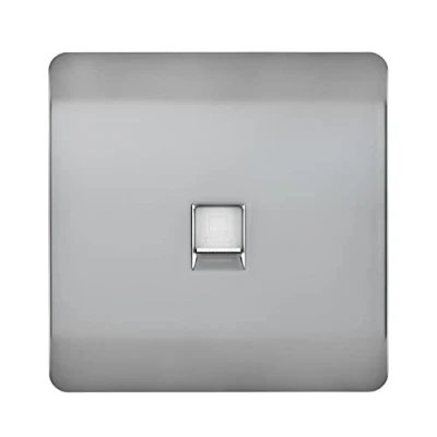 Image of Trendi Artistic Modern Glossy Tactile RJ56 Cat 5e &amp; 6 Ethernet Socket Stainless Steel