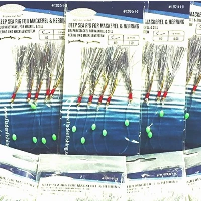 Image of FLADEN (Min of 23 Packs Silver FLASH 5 Hooks Fishing Lure on Gold Hook (Size 1/0) Excellent Deep Sea Rig for Mackerel and Herring [17 1272 1/0 25]